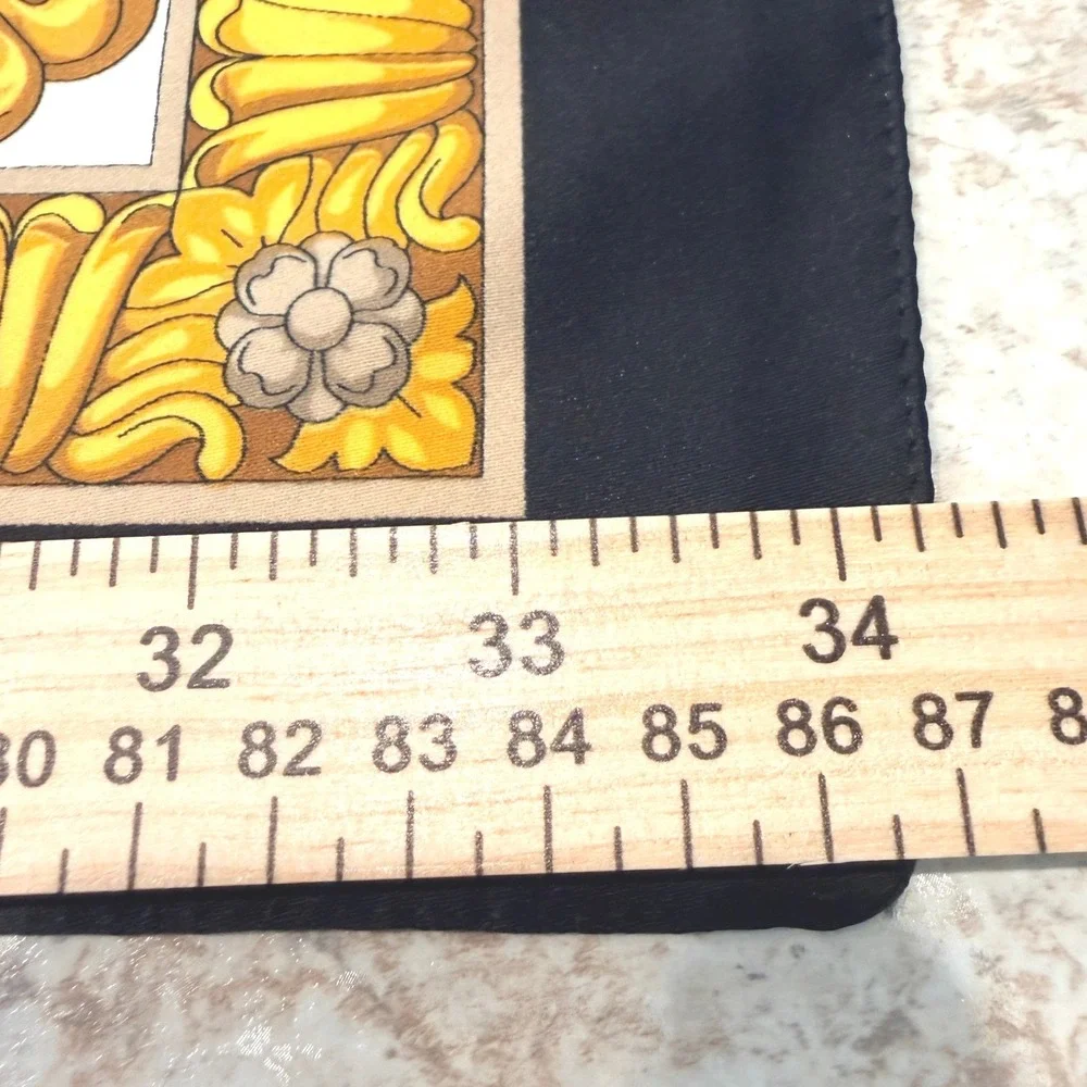 Italian Baroque Filigree Square Scarf 34x34 Black Gold White